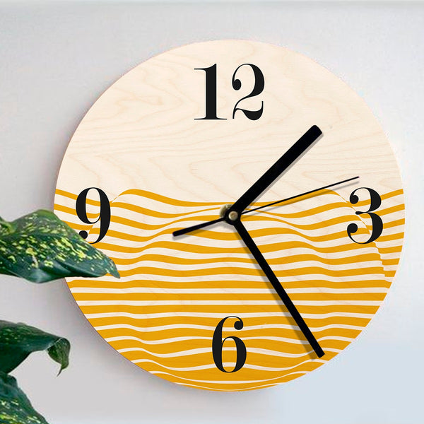 Wood Based Geometric Illusion Yellow Wall Clock