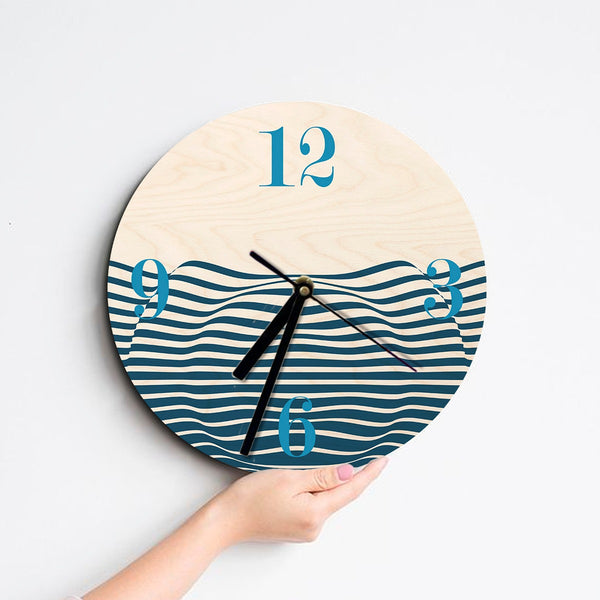 Wood Based Geometric Illusion Blue Wall Clock