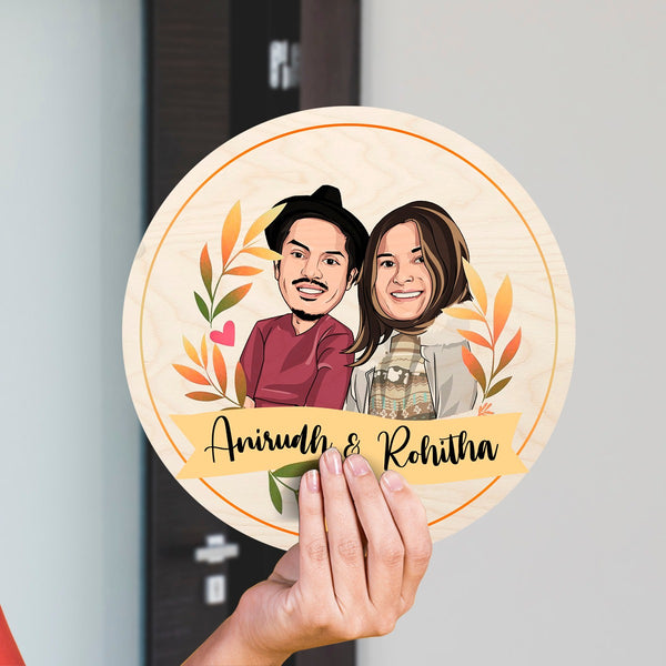 Caricature Style Couple Circular Name Plate | COD Not Available