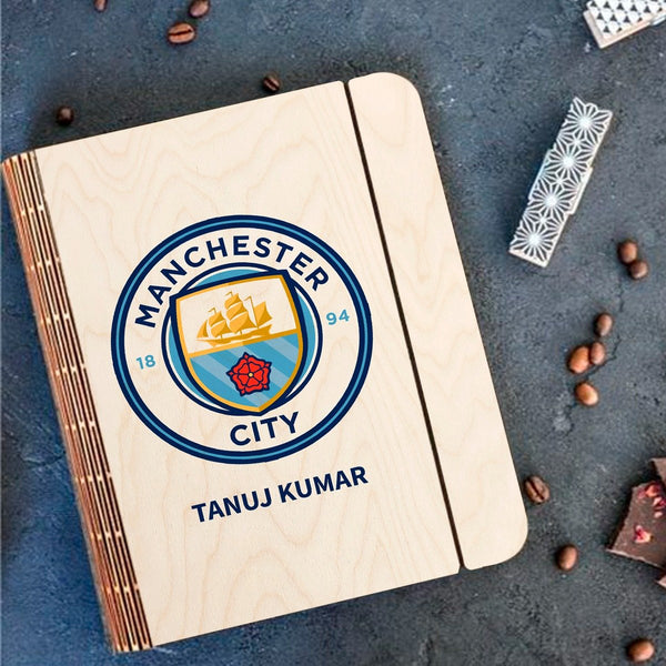 Personalised | Manchester City F.C. Wooden Notebook Binder | COD Not Available