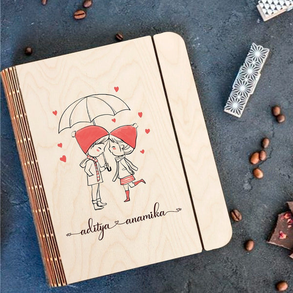 Personalised | Cute Couple Wooden Notebook Binder | COD Not Available
