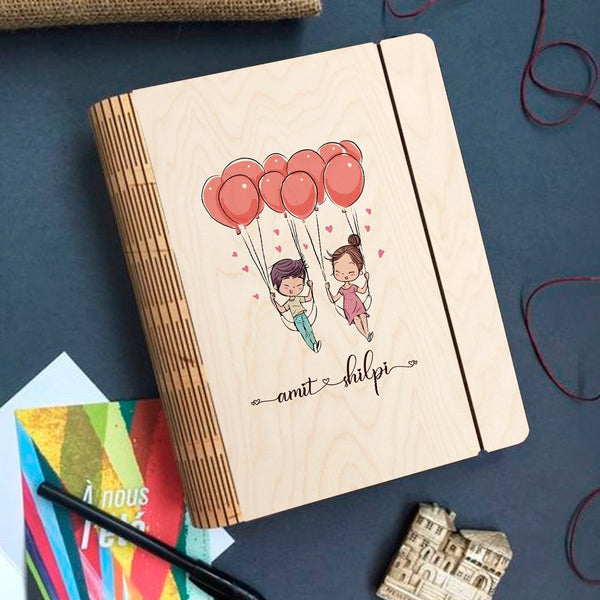 Personalised | Couples Special Wooden Notebook Binder | COD Not Available