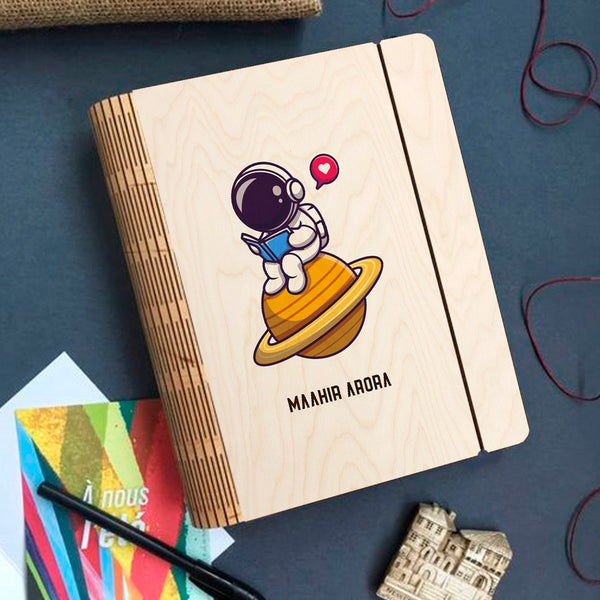 Personalised | Cute Astronaut Wooden Notebook Binder | COD Not Available