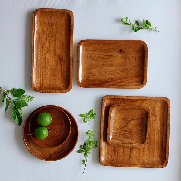 Handcrafted Wooden Platter Set of 6