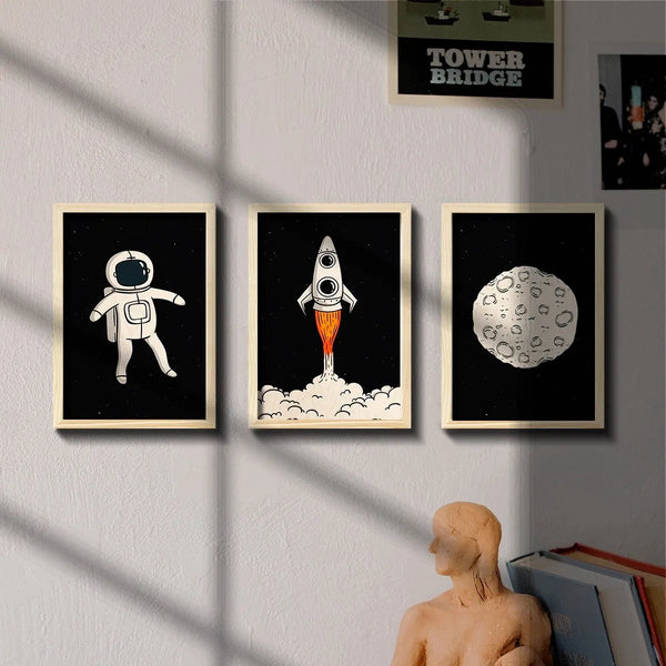 Kids Room Astronaut Wall Art - Set of 3