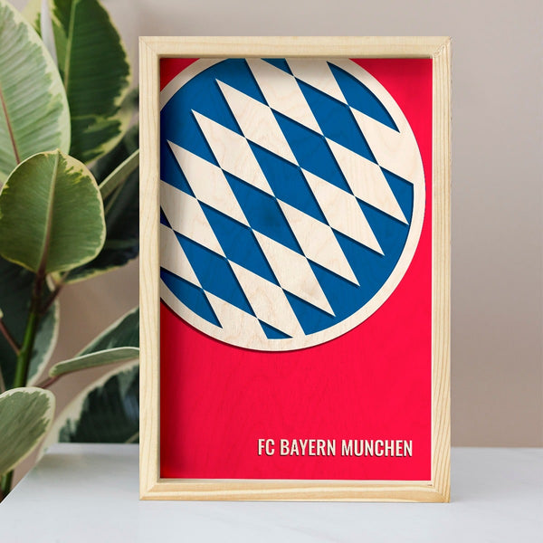 FC Bayern Munich Minimalistic Wooden 3D Artwork with Frame