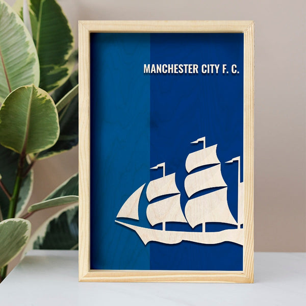Manchester City Minimalistic Wooden 3D Artwork with Frame