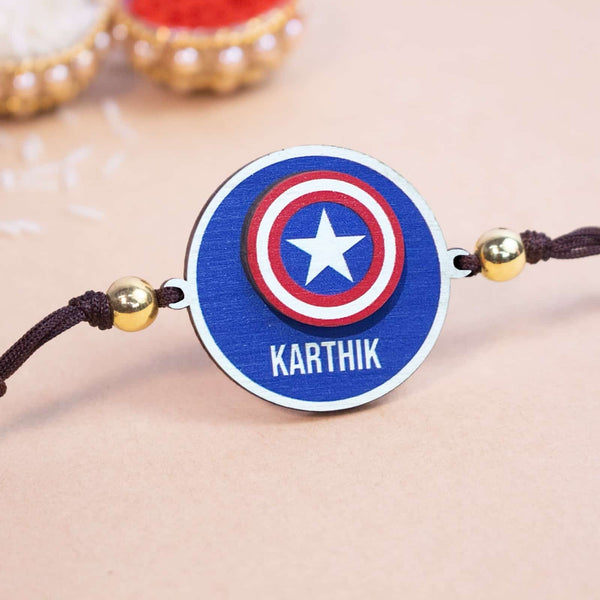 Wooden Rakhi | Personalised | Captain America Name