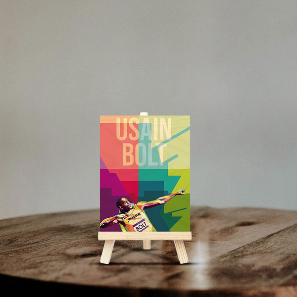 Usain Bolt Wood Print With Easel Stand
