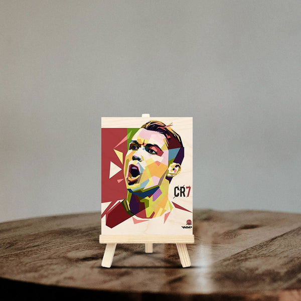 Cristiano Ronaldo WPAP Wood Print With Easel Stand
