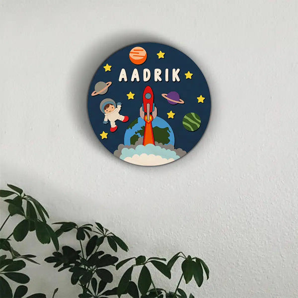 3D Astro Theme Kids Room Name Plate