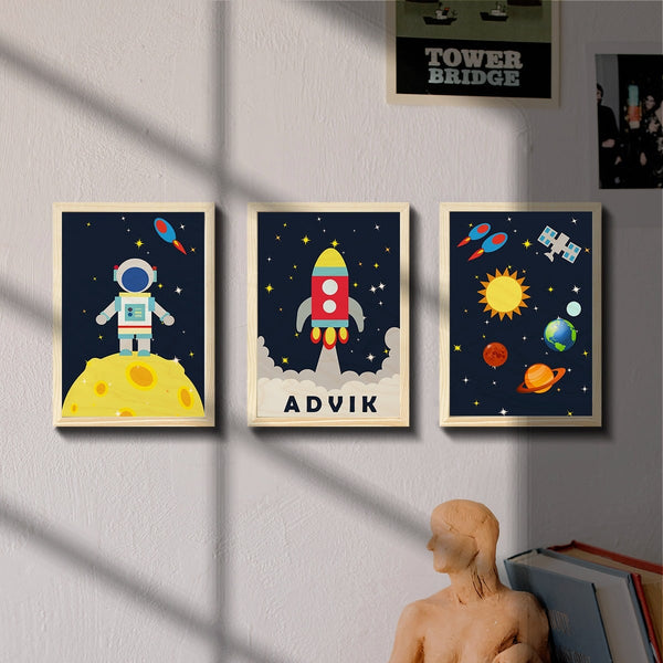 Personalised Kids Room Space Wall Art - Set of 3