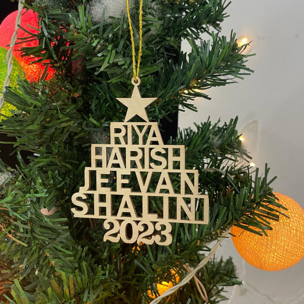 Personalised Christmas Tree Names Wooden Ornament