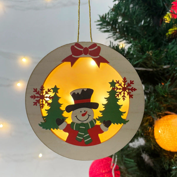 Wooden Christmas Hanging Ornament with Lights