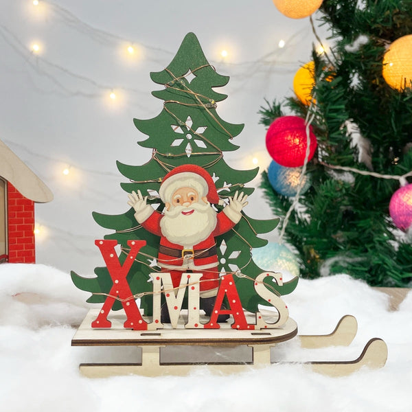 Wooden Santa Christmas Party Decor with Lights
