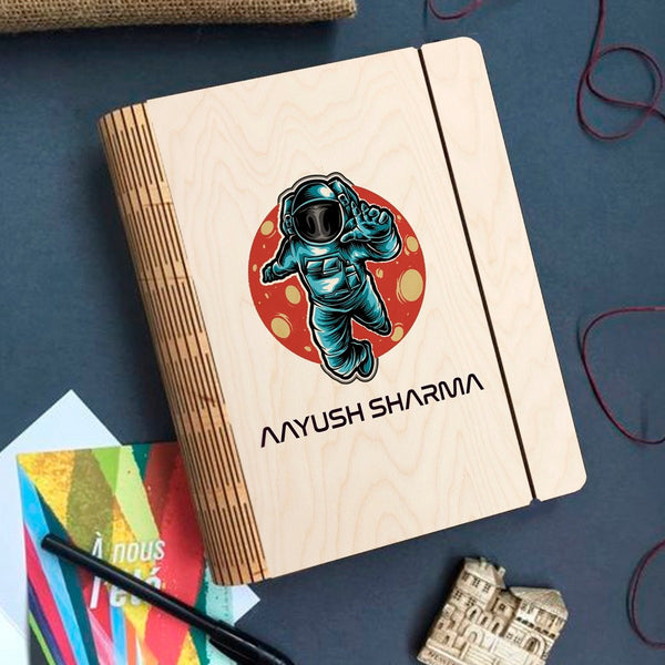 Personalised | Astronaut Theme Wooden Notebook Binder | COD Not Available